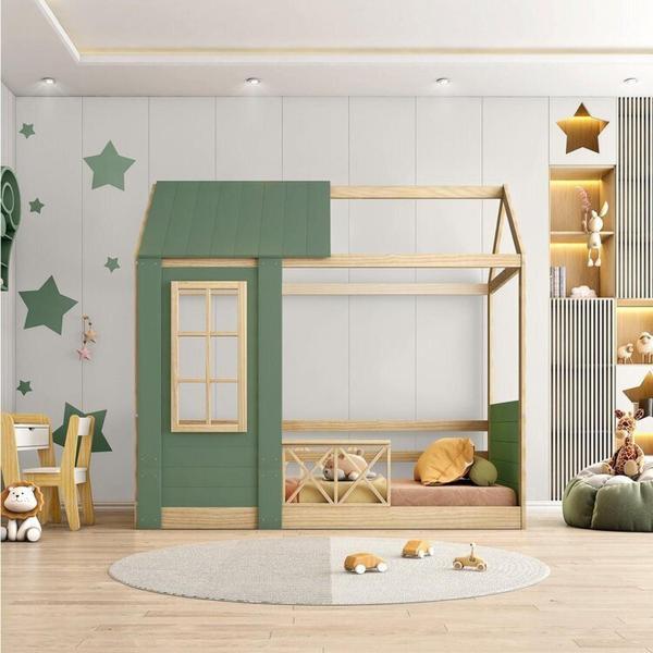 Imagem de Cama Montessoriano Reversível Completa Casinha Garden Casatema Verde/Natural