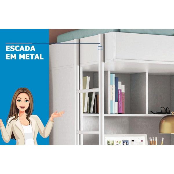 Imagem de Cama Multifuncional Juvenil Office New (+Escrivaninha de CPU+Baú+Nicho+Prateleiras) Branco - Santos Andirá