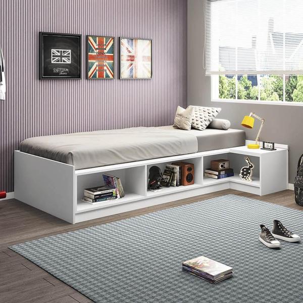 Imagem de Cama Multifuncional Trinity com Mesa de Cabeceira - Branco