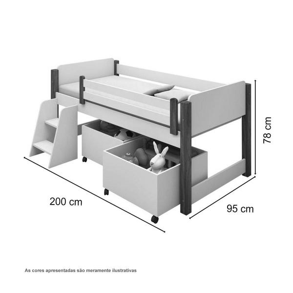 Imagem de Cama Naty Branco/Mel c/ Colchão, 02 Nichos e Escadinha