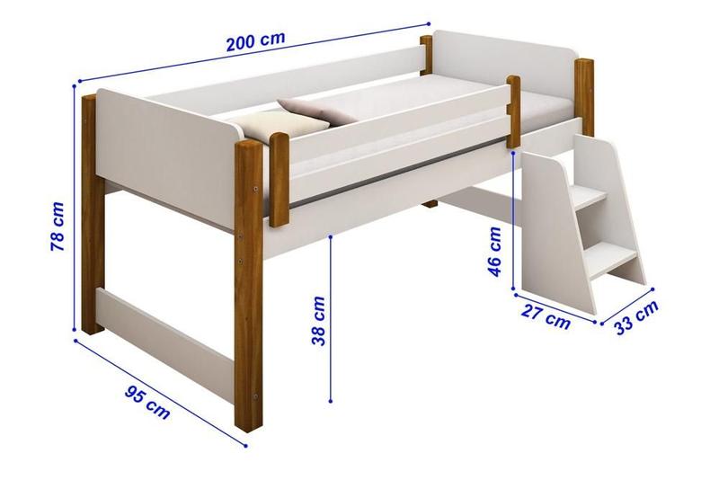 Imagem de Cama Naty Branco/Mel com 2 nichos e escadinha com colchão