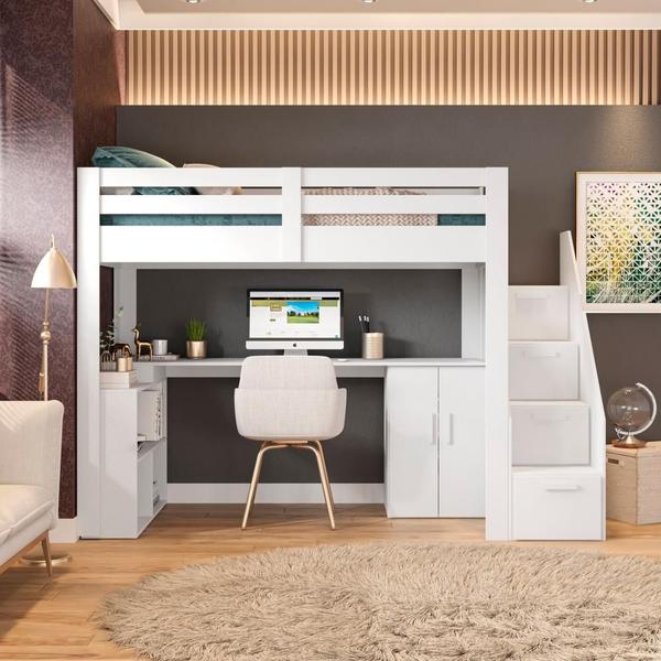 Imagem de Cama Office Multifuncional Solteiro Adulto Star Plus Branco Perfect Wood