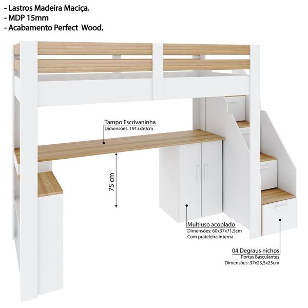 Imagem de Cama Office Multifuncional Solteiro Adulto Star Plus Casatema Branco/Amadeirado