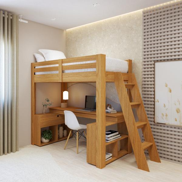 Imagem de Cama Office Solteiro Adulto com Escrivaninha Star Light Casatema