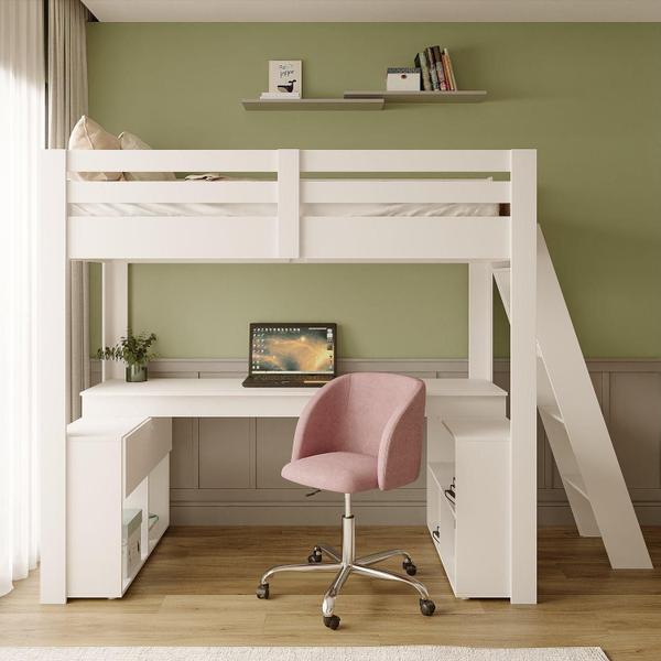 Imagem de Cama Office Star Light com Escada Inclinada Casatema Branco