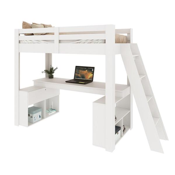 Imagem de Cama Office Star Light com Escada Inclinada Casatema Branco