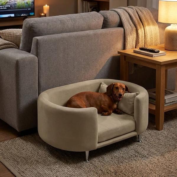 Cama para Cachorro e Gato Caminha Chase Pet Veludo Bege Pés Metal com Regulagem