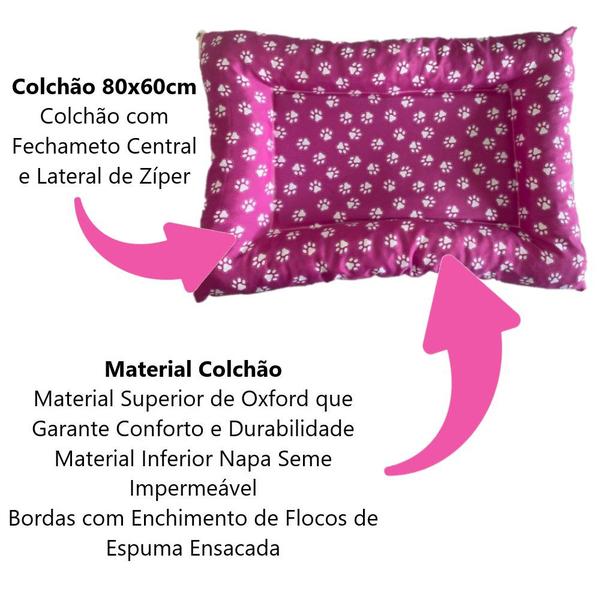 Imagem de Cama Pet Dog Lavável Rosa + 2 Comedouro de Inox Pet 150ml