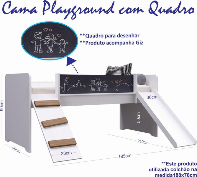 Imagem de Cama Playground com Escorregador e Rampa BY 710 BC/BC Branco Completa Móveis