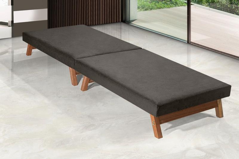 Imagem de Cama Portátil Dobrável Solteiro 0,80x1,90 Cappuccino, Tecido Suede - C/Colchão Embutido