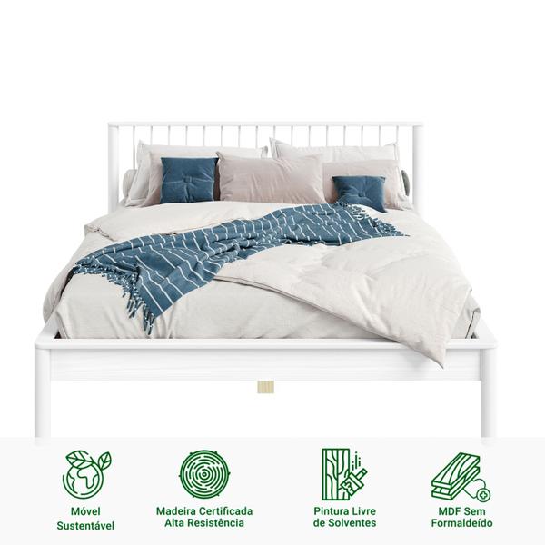 Imagem de Cama Queen Casal de Madeira Maciça Moderna Apoana Branco