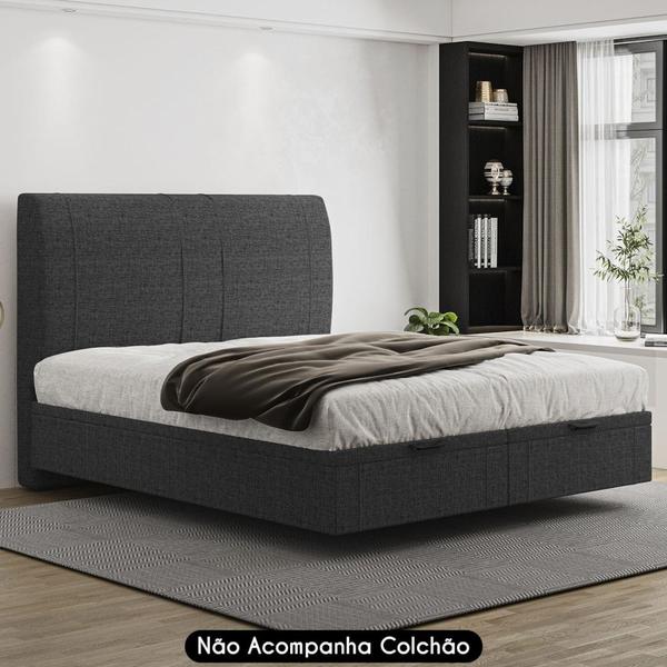 Imagem de Cama Queen Flutuante Baú Cabeceira 160cm Fly S05 Linho Preto - Mpozenato