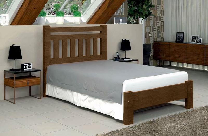 Imagem de Cama Queen Size Bari de Madeira Maciça Angelim Pedra/Tauari - Cor Imbuia