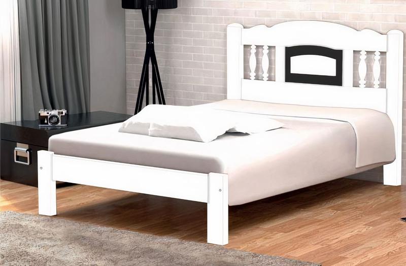 Imagem de Cama Queen Size Bella de Madeira Maciça Angelim Pedra/Tauari - Cor Branco/Preto