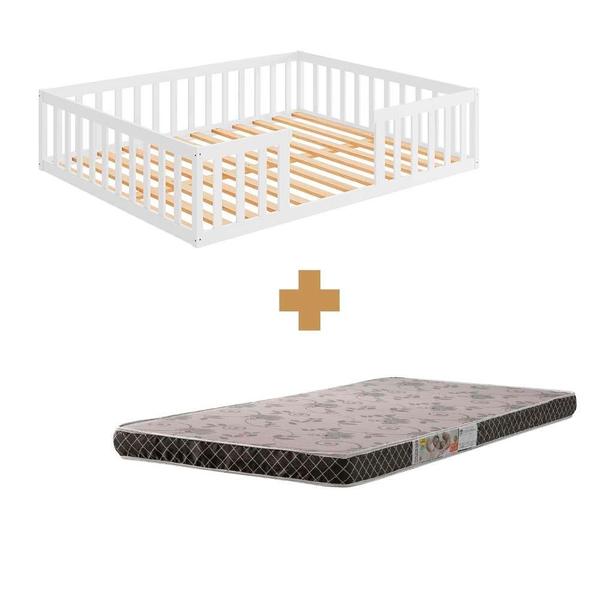 Imagem de Cama Queen Size Com Colchão E Grade De Proteção Branco Enfus Shop Jm