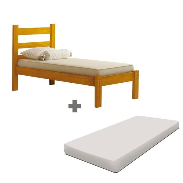 Imagem de Cama Reforçada Em Madeira Maciça Com Colchão Solteiro Marrom Georgia Shop Jm