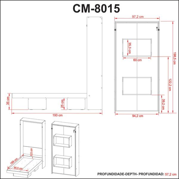 Imagem de Cama Retrátil 193x97x198cm Solteiro Nichos Amêndoa CM8015 Tecnomobili