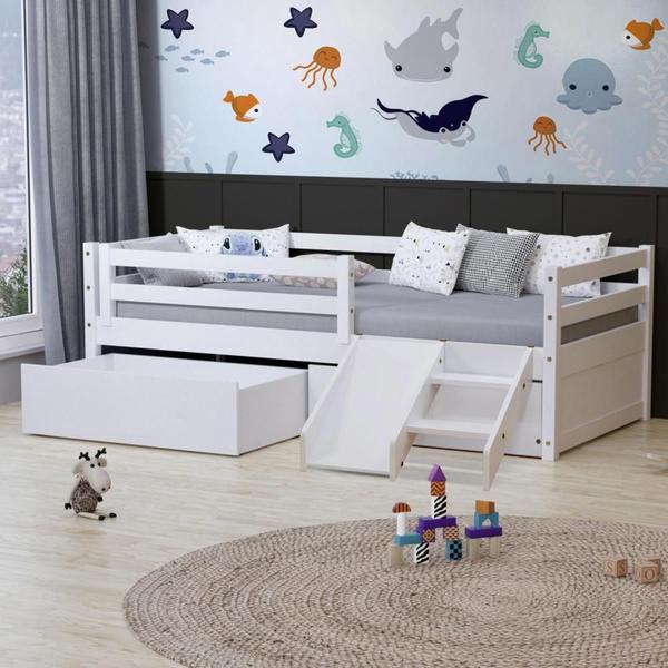 Imagem de Cama Slim RB e Gavetão e Mini Escada/Escorregador Branco Housin