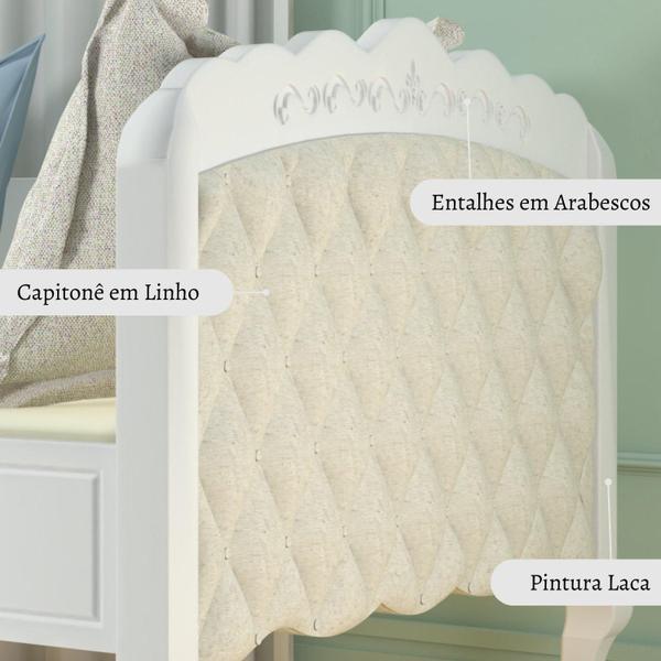 Imagem de Cama Sofá com Estofado Capitonê Infantil Versailles Branco