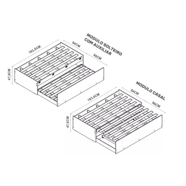 Imagem de Cama Solteiro 100% MDF Bicama Vira Casal Incluso 2 Colchões 3 em 1 Resistente Confortável