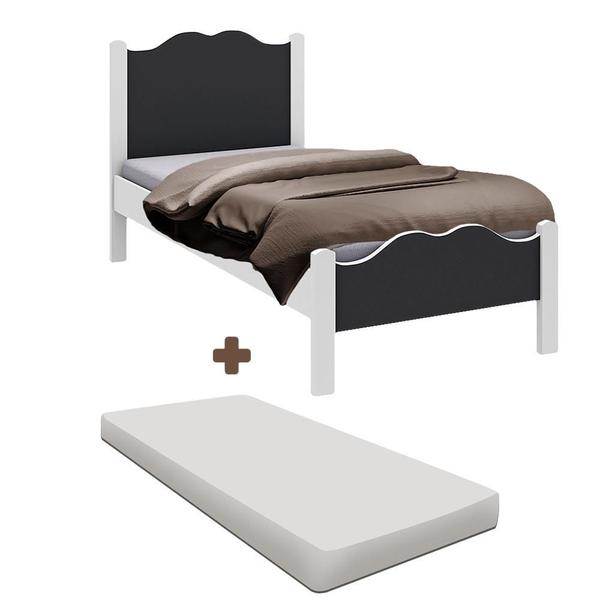 Imagem de Cama Solteiro 100% MDF Com Colchão Branco Grafite Sierra Shop JM