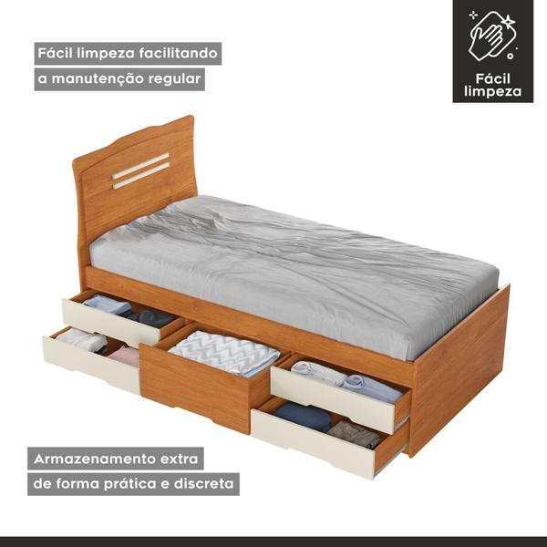 Imagem de Cama Solteiro 5 Gavetas para Quarto Cinamomo/Off White