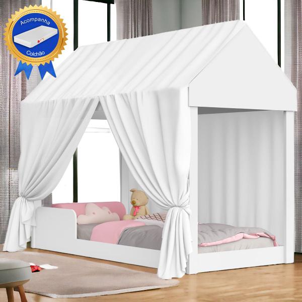 Imagem de Cama Solteiro 88 Infantil Com Colchão Menino Menina Carro Corrida Stock Car Azul Montessoriana Facil Acesso Quarto Criança Princesa Encanto Meninas