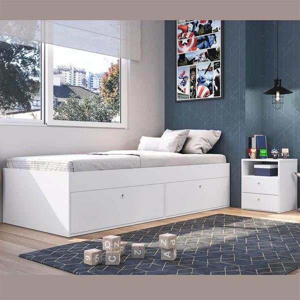 Imagem de Cama Solteiro 90cm com 4 Portas e Mesa de Cabeceira Branca Lilies Móveis