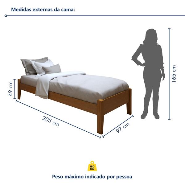 Imagem de Cama Solteiro 90cm Turca Slim em Madeira Maciça