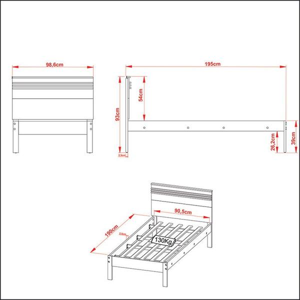 Imagem de Cama Solteiro 98,6x93x195 cm Amêndoa/Branco Tecnomobili