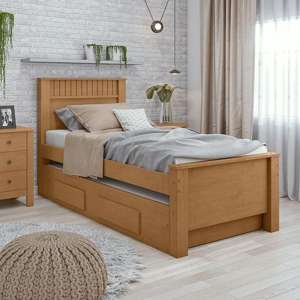 Imagem de Cama Solteiro Ambiente Athenas com Auxiliar Amêndoa Clean Off White Flex - Lopas