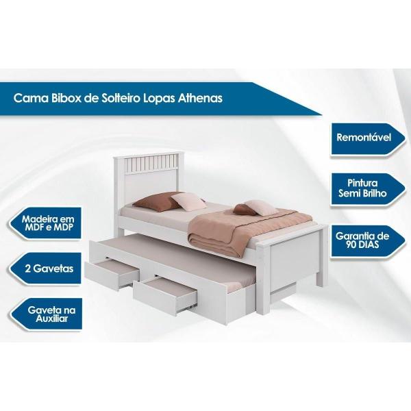 Imagem de Cama Solteiro Athenas 2 Gavetas c/Auxiliar Branco - Lopas