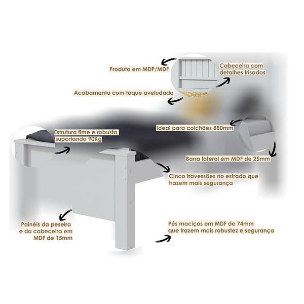 Imagem de Cama Solteiro Athenas 90 Branco Brilho - Lopas