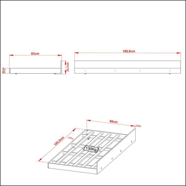 Imagem de Cama Solteiro Auxiliar 93x23,7x188,6 cm Amêndoa Tecnomobili