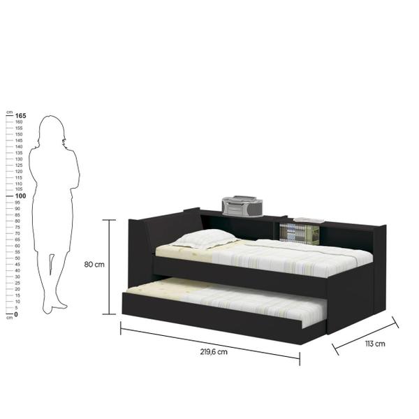 Imagem de Cama Solteiro Bicama com Estante Ditália BB-28-29 Preto cozy