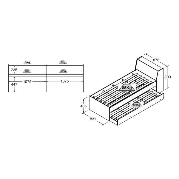 Imagem de Cama Solteiro Bicama Estante com kit luz Ditália BB-28-29