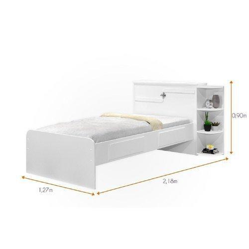 Imagem de Cama Solteiro Cabeceira Baú 2 Gavetas 3 Nichos Hortencia Branco / Branco Lilás Flex 