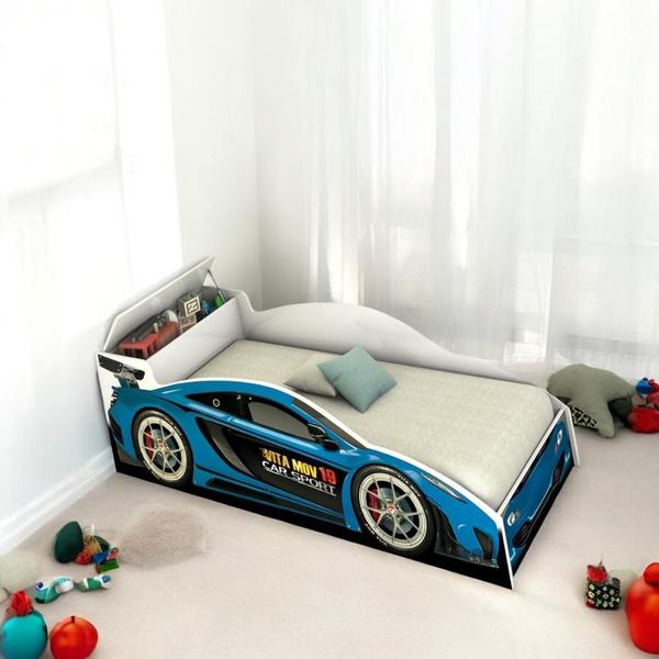 Cama Solteiro Carro com Baú Azul - Vitamov Imagem de Cama Solteiro Carro com Baú Azul