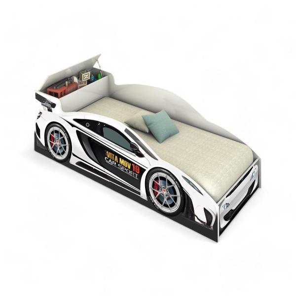Cama Solteiro Carro com Baú Branca com Colchão - Vitamov Imagem de Cama Solteiro Carro com Baú Branca com Colchão