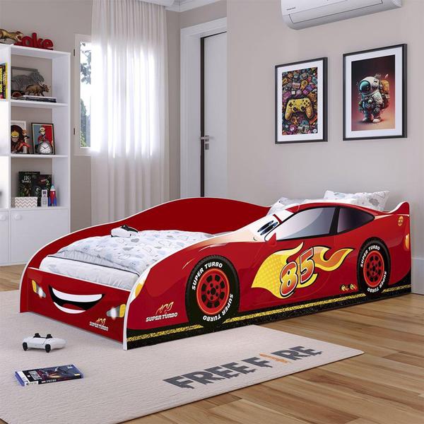 Imagem de Cama Solteiro Carro Corrida Turbo 85 MDF Montessoriana Seg Quarto Infantil Menino Criança - Vermelho