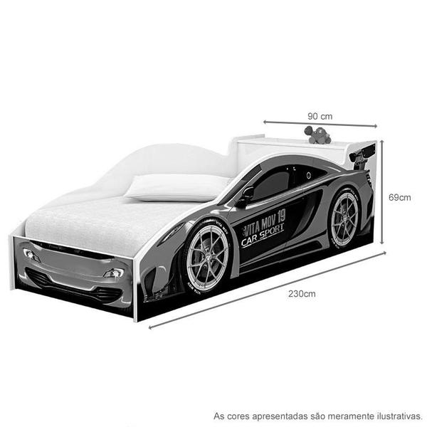 Imagem de Cama Solteiro Carro De Corrida 0.90 Branco - Vitamov 0500110