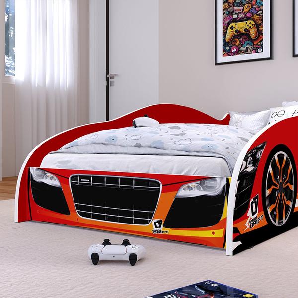 Imagem de Cama Solteiro Carro Drift Vermelho Caminha Resistente Decoração Quarto Infantil Menino - RPM Móveis