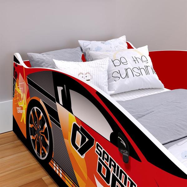 Imagem de Cama Solteiro Carro Drift Vermelho Caminha Resistente Decoração Quarto Infantil Menino - RPM Móveis