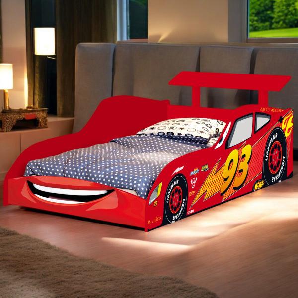 Imagem de Cama Solteiro Carro Vermelho Mc Veloz Fórmula 1 Menino Meninos Pista McQueen Relâmpago