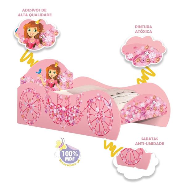 Imagem de Cama Solteiro Carruagem Rosa Com Colchão Menina Quarto Decoração Princesa Delicada Encanto