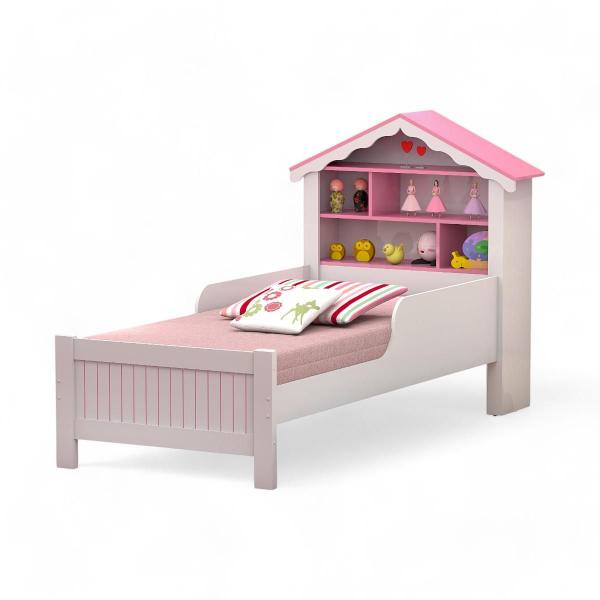 Imagem de Cama Solteiro Casinha Princesa Branca e Rosa