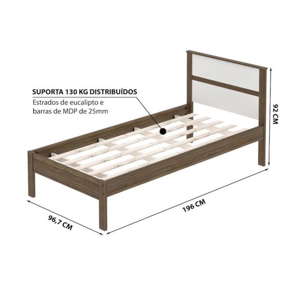 Imagem de Cama Solteiro CM8004 E Mesa De Cabeceira AZ1016 QT2 Nogal Branco Tecno Mobili