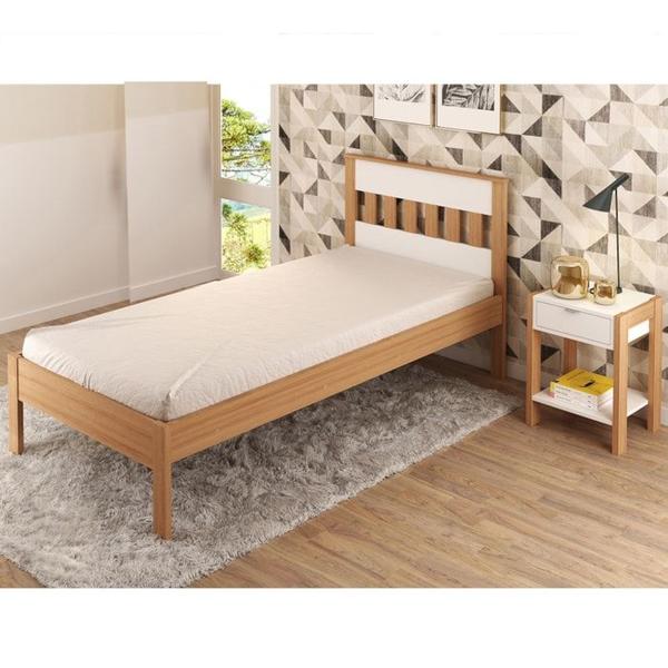 Imagem de Cama Solteiro CM8006 E Mesa De Cabeceira AZ1016 QT5 Amendoa Branco Tecno Mobili