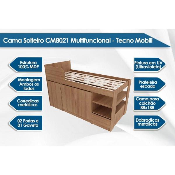 Imagem de Cama Solteiro CM8021 Multifuncional c/ Escrivaninha Amêndoa - Tecno Mobili