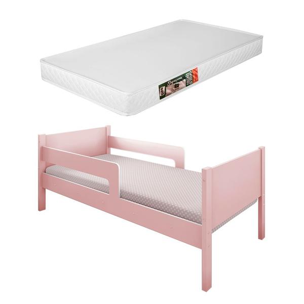 Imagem de Cama Solteiro com 2 Baus Organizador e Escada Luna Plus Rosa com Colchão